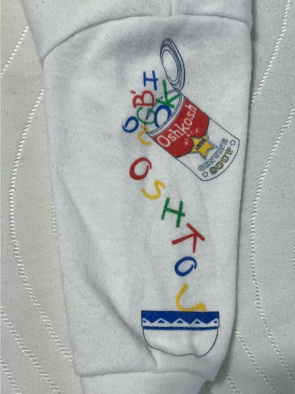 Vintage OshKosh B'gosh Cream Turtleneck with Multicolor Sleeve Letters